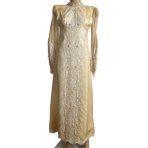Fink 1960s Wedding Dress Women's XS Window Display Dress Sheer Beading Lace